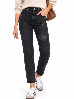 NWOT Madewell‎ Black Mid Rise Perfect Vintage Straight Jeans Distressed